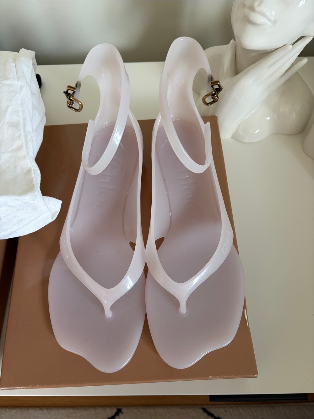 Chloe Pale Pink Jelly Thong Sandals with Gold Buckle